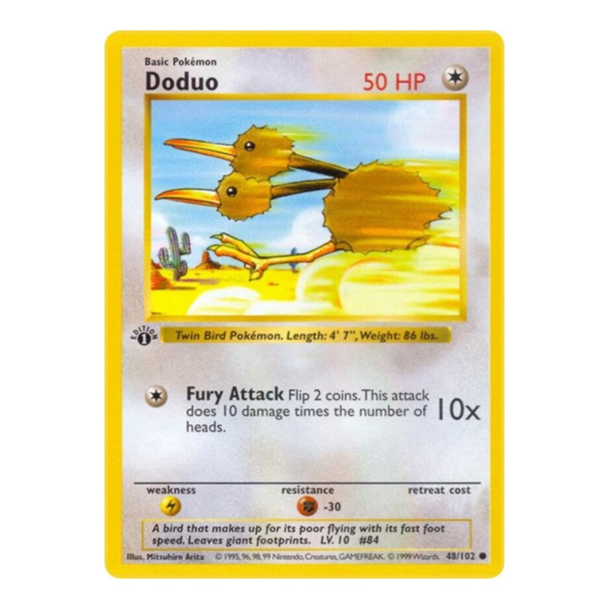 Doduo 48 Base Set 1st Edition Shadowless Pokemon card - PSA 10